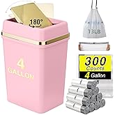 WSBArt Bathroom Trash Can with Lid 4 Gallon Pink Trash Can Bedroom Trash Can Small Garbage Can with 300 Counts Trash Bags for Small Bathroom Bedroom Office
