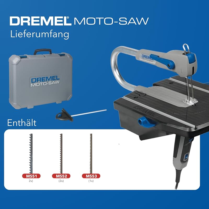 MS20 Moto-Saw Dekupiersäge, Kompakte 2-in-1-Tischkreissäge (70 W) mit 1 Zubehörteil und 5 Sägeblättern für seitliche und lange Schnitte in Weiches Holz, Laminat und Kunststoff