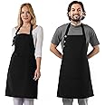 TOSHE Kitchen Apron Waterdrop Resistant Cotton Apron with adjustable Aprons for Women with Pockets Cooking Apron (2 Pack - Black)