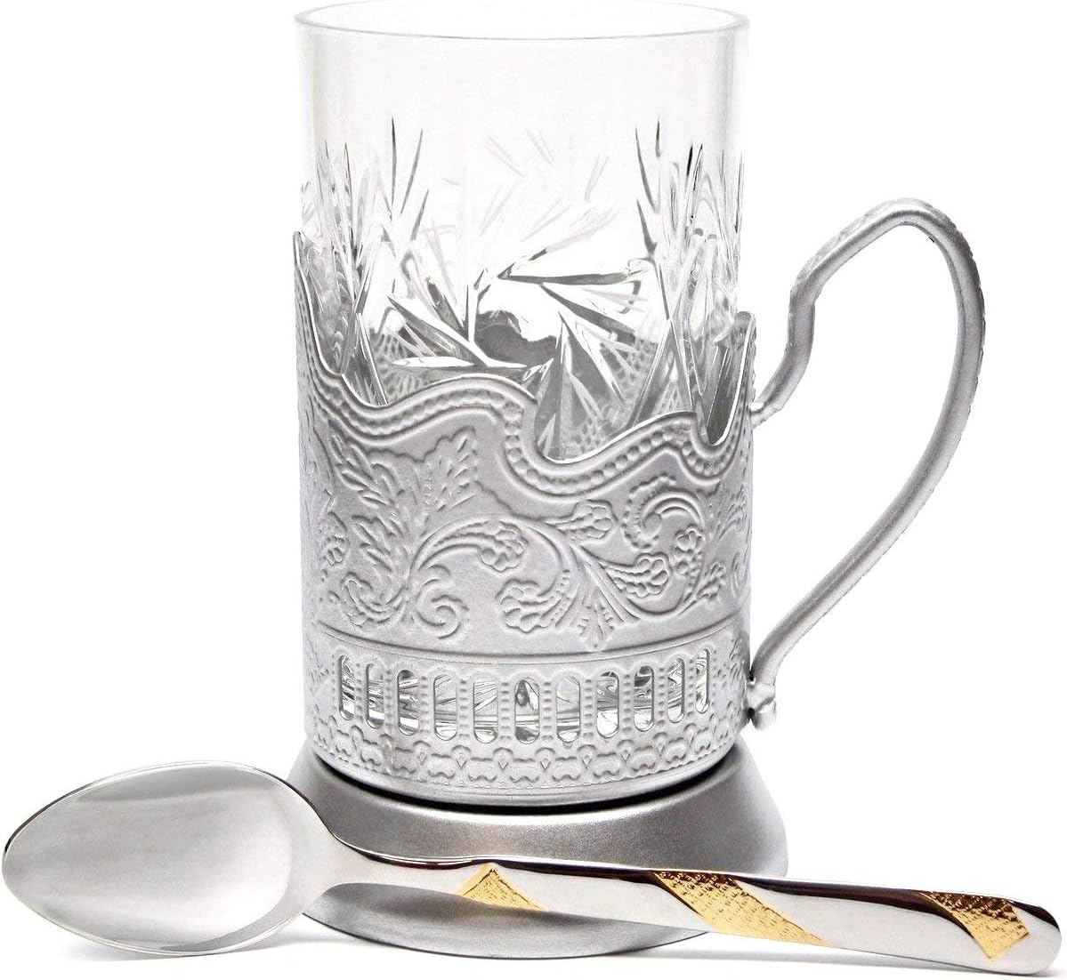 Silver Combination of 1 Russian OldFashioned Cut Crystal Hot Tea Glass