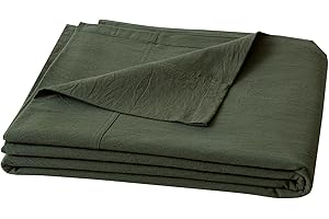 BESTOUCH Flat Sheet Only 100% Washed Cotton Linen Feel Wrinkle-Free, Fade-Resistant, Stain-Resistant, Bed Top Sheet, Solid Olive Green King