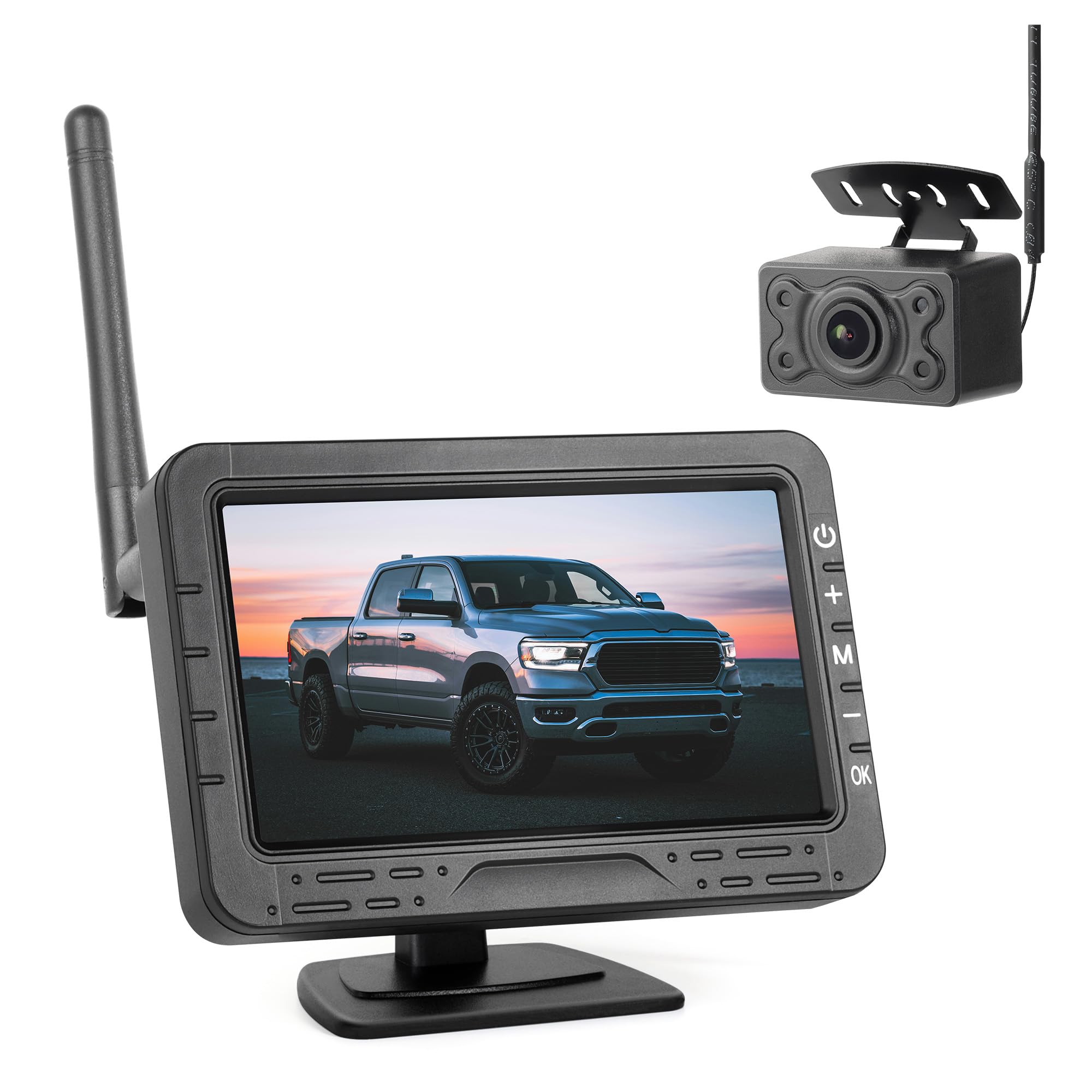 720P HD Wireless Reversing Camera 4.3 Inch LCD Monitor Kit Rear View Parking Camera with Parking Guide Lines for Car Van Tractor Camper Trailer