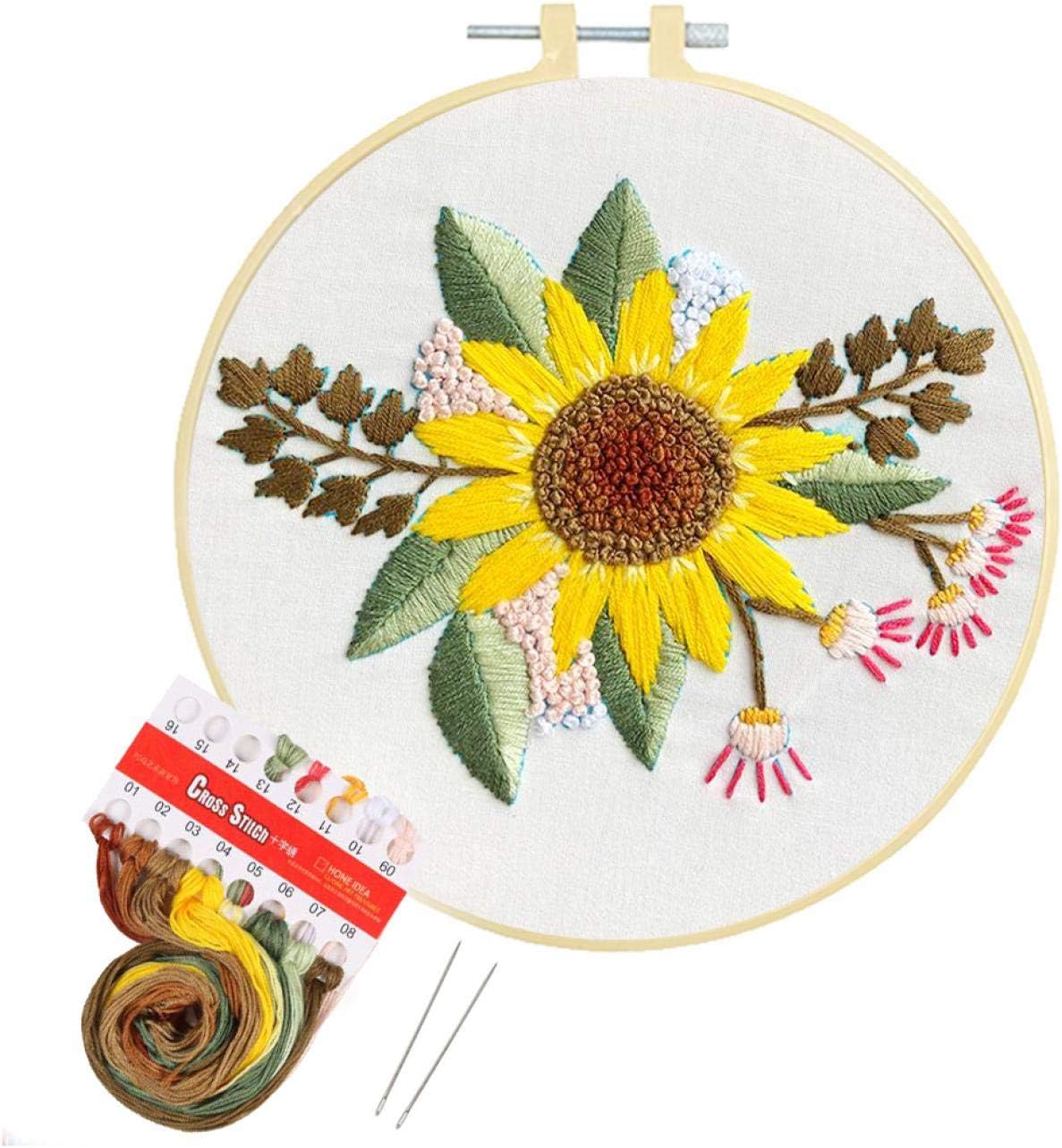 Artilife Embroidery Kit Cross Stitch Kit for Adults Beginners Stamped Embroidery with Pattern for Kids Craft Embroidery Hoops Floss Thread Needles, Sunflower