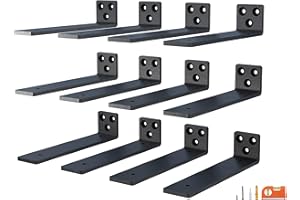 NEODROP 10 Inch Floating Shelf Brackets, Heavy Duty Hidden Bracket for Wall, Mantel, Bookshelves, Black Powder Coated Steel, 12-Pack