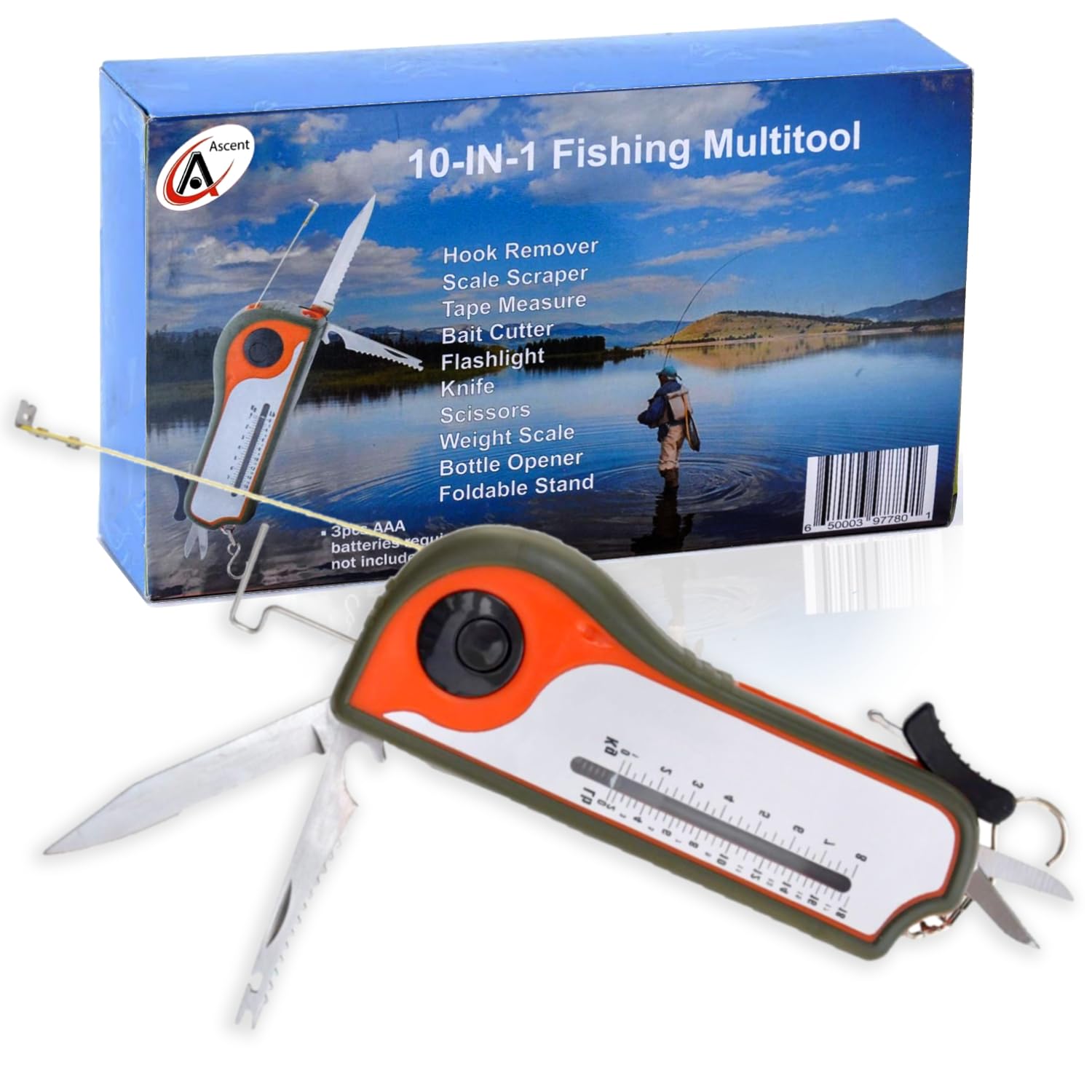 Fishing Gift Tool Fisherman Multitool - Hook Remover, Scale Scraper, Tape Measure, Bait Cutter, Flashlight, Scissors, Weight Scale, Bottle Opener, Gift Idea for Men Women Kids