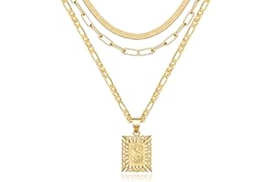 KissYan Gold Layered Necklace Set for Womens, 14K Gold Plated Initial Letter Pendant Necklaces Paperclip Snake Choker Alphabets from A-Z Figaro Chain Jewelry Gift