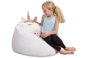 Posh Creations Cute Soft and Comfy Bean Bag Chair for Kids, Large, Animal - White Unicorn