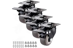 GCFOIR 2" Casters Set of 4 Heavy-Duty Industrial Caster Wheels with Brake PU Wheels Double Locking and Double Ball Bearing Swivel Locking Casters Noiseless for Workbench, Furniture, Plate Castors Grey