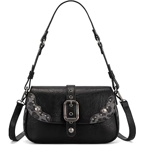 Wrangler Western Shoulder Bag for Women, Leopard Cowgirl Crossbody Purse, Small Underarm Handbag with Buckle, Studs