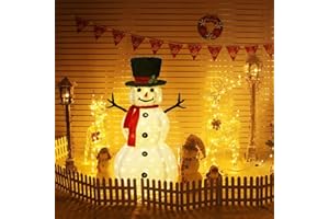 FISHOPE 4FT Outdoor Snowman Christmas Decorations for Lawn Yard Garden, Pre-Lit Light Up 160 LED Lighted Snowman, Collapsible Holiday Pop Up Christmas Snowman for Indoor Party Decor (Plush Snowman)