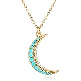 Fettero Gold Necklace for Women, Dainty 14K Gold Plated Turquoise Necklace Jewelry Charm Moon Circle Heart Beadeds Pendant Necklaces for Women Gift