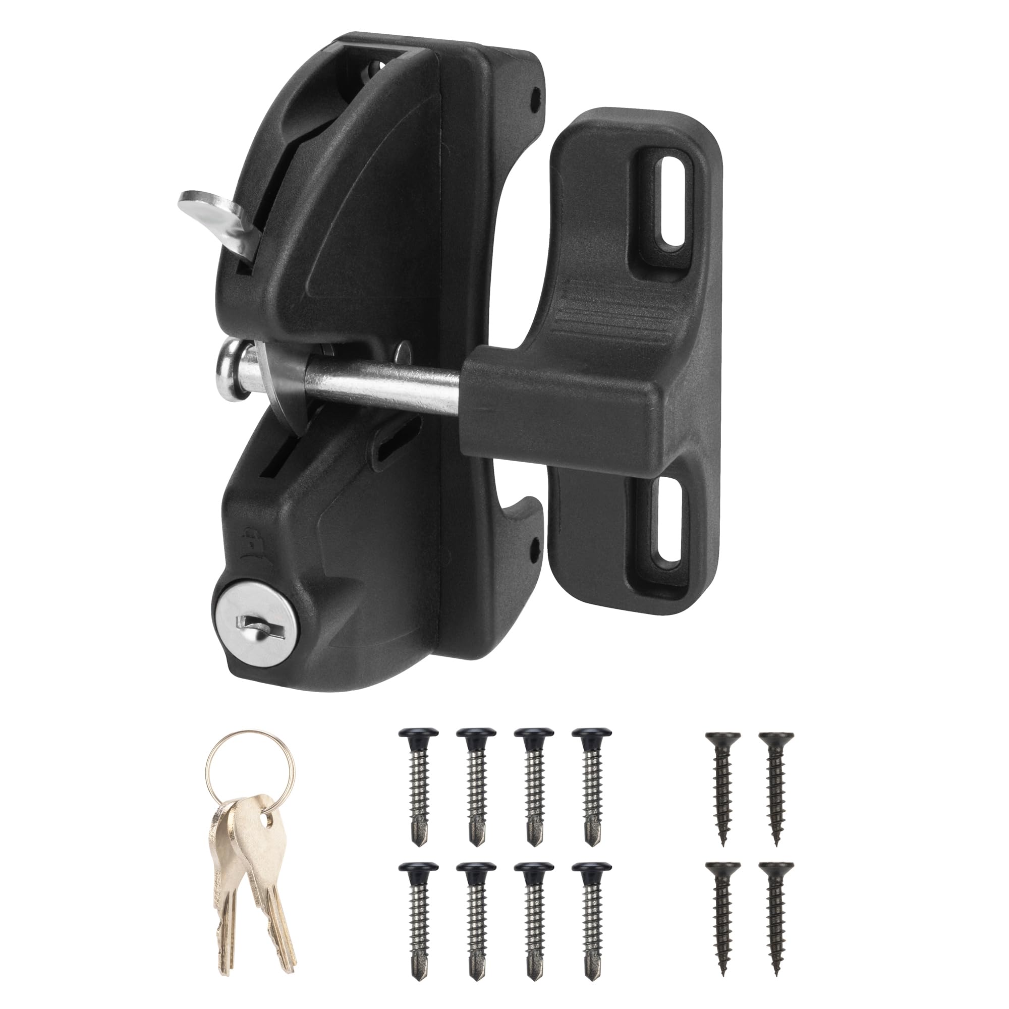 Photo 1 of HILLMASTER Key Lockable 2 Sided Gate Latch Key,Self Locking Gate Latch Gate Fence Lock for Outdoor Gates,Locking Gate Door Lock Fence Latch Gate Hardware for Metal,Wood,Vinyl Fence,Black Finish