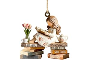 Just A Girl Who Loves Books Ornament, Personalized Reading Book Lover Christmas Tree Ornaments for Women Readers, Custom Name