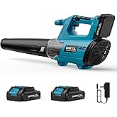 Cordless Leaf Blower for Makita 18V Batteries, 600CFM 190MPH, Brushless Motor, 6-Speed, 2×20V Batteries & Charger, Lightweight Electric Blower for Lawn Care, Yard, Dust, Snow