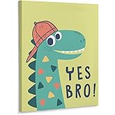 Cute Dinosaur Canvas Wall Art Print For Bathroom Bedroom Living Room Framed Canvas Poster Picture Painting Hotel Restaurant Bar Office Home Wall Decor 12x16 Inch