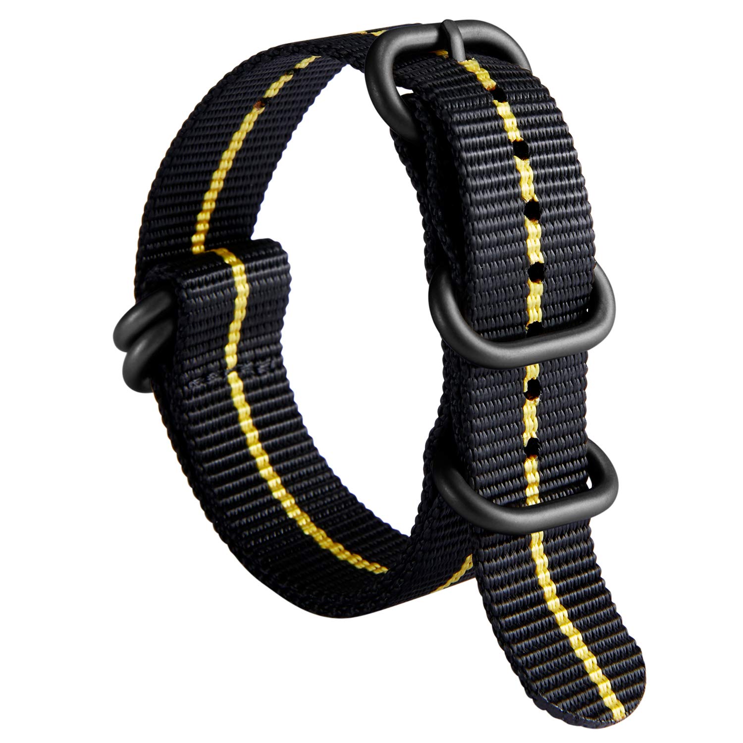 BINLUNWatch Strap Thick G10 Nylon Replacement Multicolor Watch Bands for Men Women 18mm 20mm 22mm 24mm with Military Heavy Duty 5 Rings Silver/Black Stainless Steel Buckle