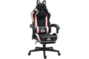 HOMCOM Racing Gaming Chair with Cat Ears, Reclining Faux Leather Computer Chair with Footrest, Lumbar Support and Headrest, H