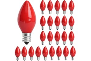 Konictom 25 Pack Red Bulbs,C7 Red Replacement Spare Incandescent Christmas Light Bulbs,5w Vintage Glass Ceramic Light Bulbs C7/E12 Base for Indoor Outdoor Christmas Valentine String Lights