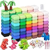 Air Dry Clay 96PCS (2x48Colors), Modeling Clay for Kids with 12 Sheets Dinosaur Stickers & 6PCS Sculpting Tools, Safe & Non-T