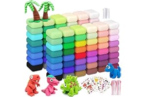 Lot de 96 argiles séchées à l'air libre (2 x 48 couleurs), argile à modeler pour enfants avec 12 feuilles d'autocollants dino