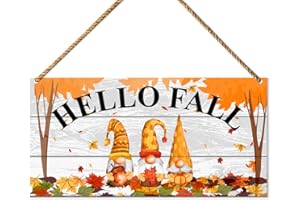 QVUXZ Hello Fall Wood Sign Decor, Fall Gnomes Wall Decor for Home Porch Farmhouse Living Room Autumn Front Door Decorations Maple Leaf Thanksgiving Harvest Hanging Sign Decor