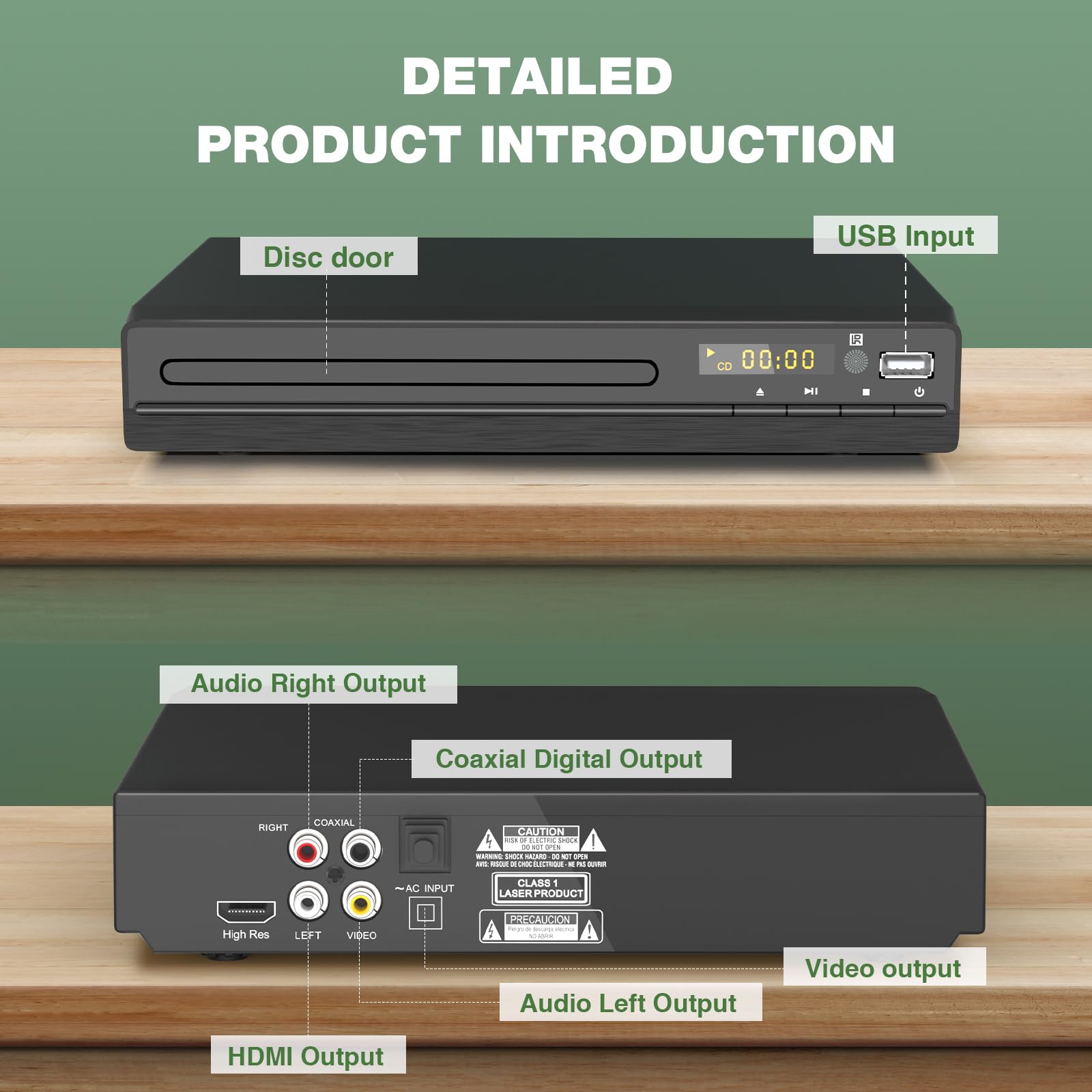 DVD Player, HDMI Region Free DVD Players for Smart TV, 1080P Upscaling, USB Input, HDMI/RCA Output Cable Included, Breakpoint Memory, Built-in PAL/NTSC, CD Players for Home