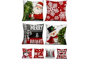 multiwins Christmas Decorations Set of 4 Double-Sided Print Christmas Pillow Covers 18" x 18", with 8 Cute Patterns, Throw Pillow Covers Perfect for Home Christmas Decor