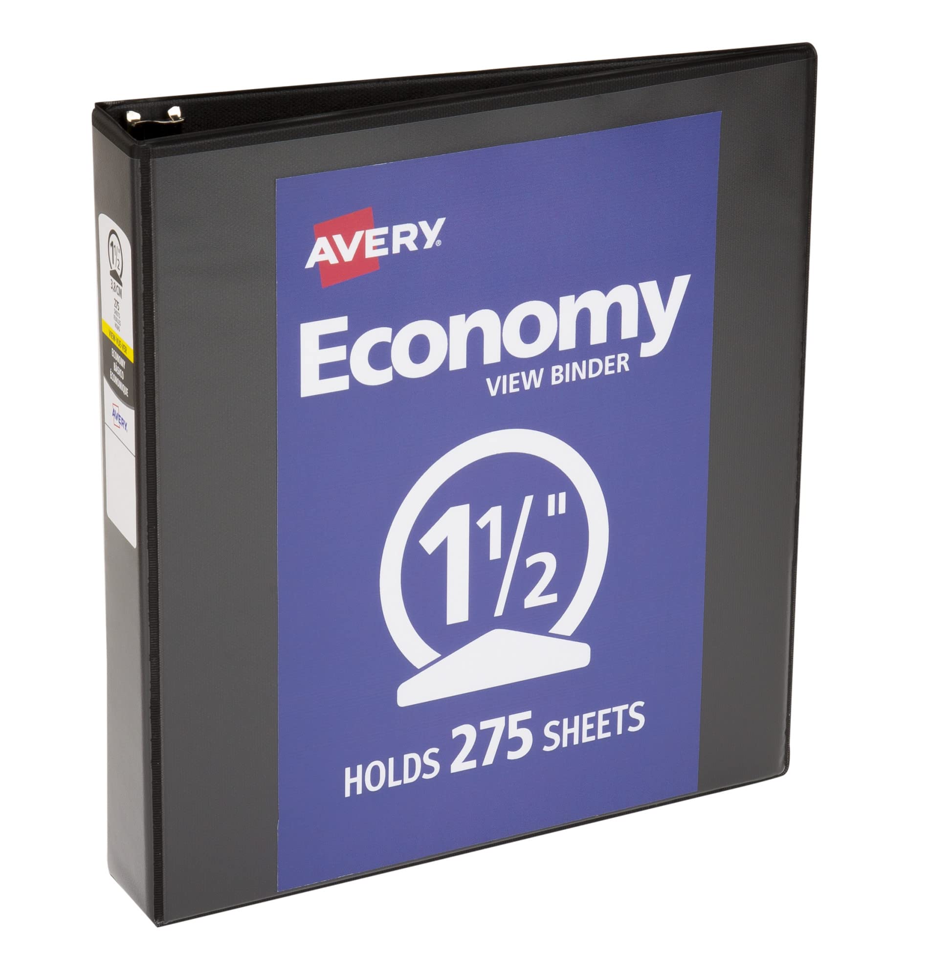 Avery Economy View 3 Ring Binder, 1.5" Round Rings, 1 Black Binder (05771)