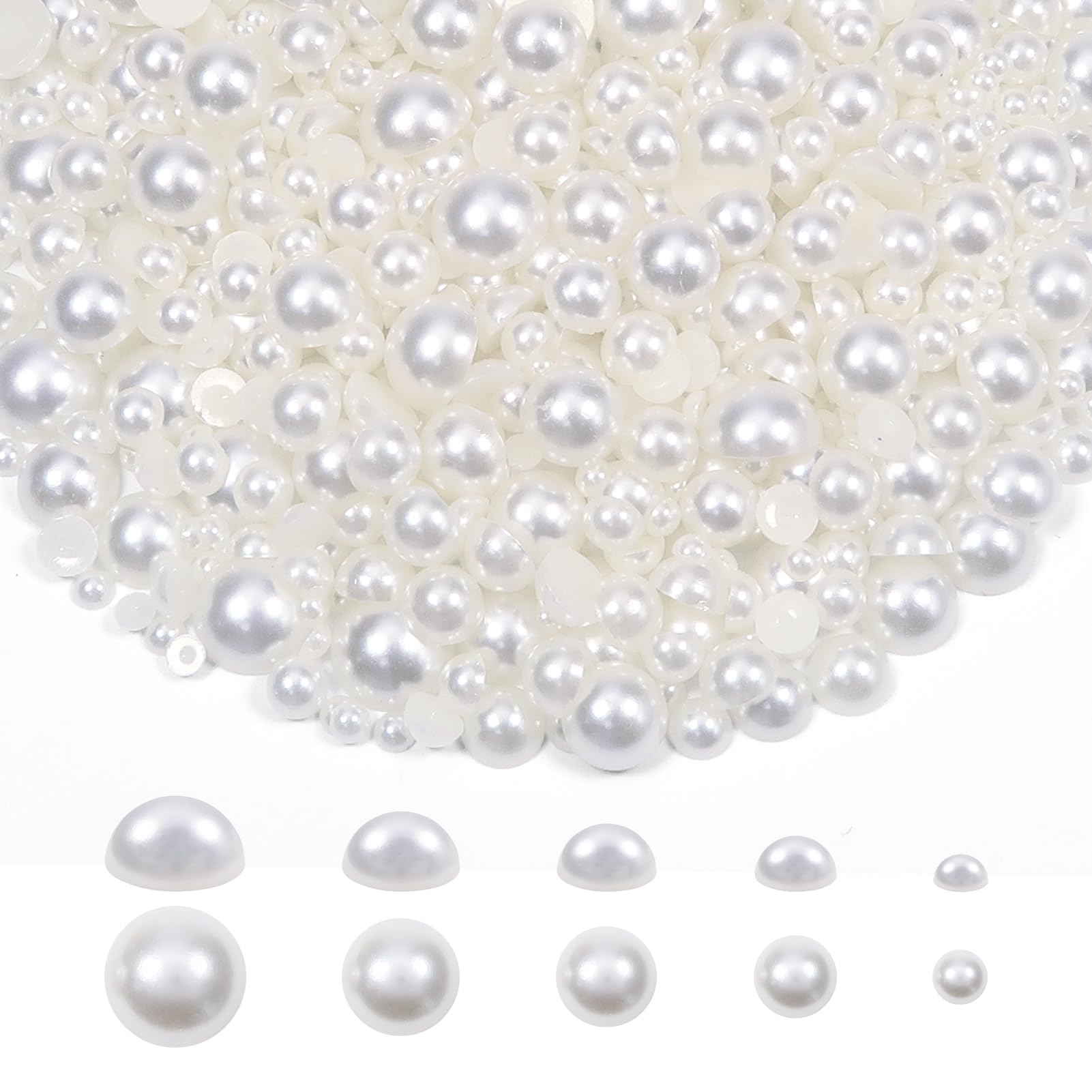 TOAOB 1000pcs Flat Back Pearls Round Half Flat Glossy Beads Mixed Sizes 4mm 6mm 8mm 10mm 12mm for Nail Art DIY Crafts Jewelry Decoration Wedding Dress Phone Case
