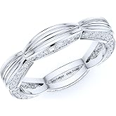 THELANDA Sterling Silver 4mm Special Two Sides Setting Infinity Waves Patterned Simulated Round Diamond Genuine Moissanite Full Eternity Band Wedding Ring