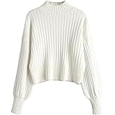 ZAFUL Women's Mock Neck Sweater Long Sleeve Ribbed Knit Basic Cropped Pullover Sweater