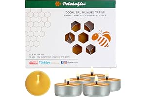 Petekoğlu 100% Natural Beeswax Tealight Candles – 12 Pack | 4-Hour Burn | Handmade, Pure Beeswax & Cotton Wick | Smokeless, D