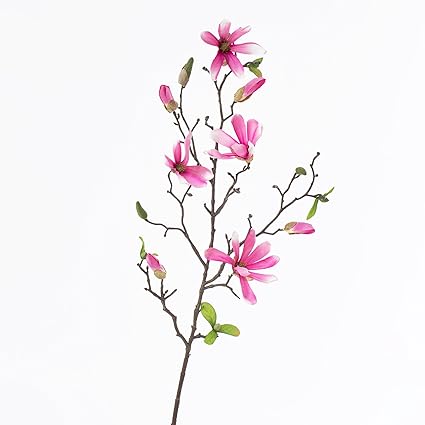 artplants Künstlicher Magnolienzweig Mila, 4 Blüten, Knospen, rosa - weiß, 75 cm - Künstliche Magnolie/Kunstblumen