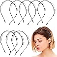 AUEAR, 8 Pack Unisex Black Metal Teeth Comb Wavy Hair Band to Hold Short Long Hair Hoop Hairband Headband Hair Accessories