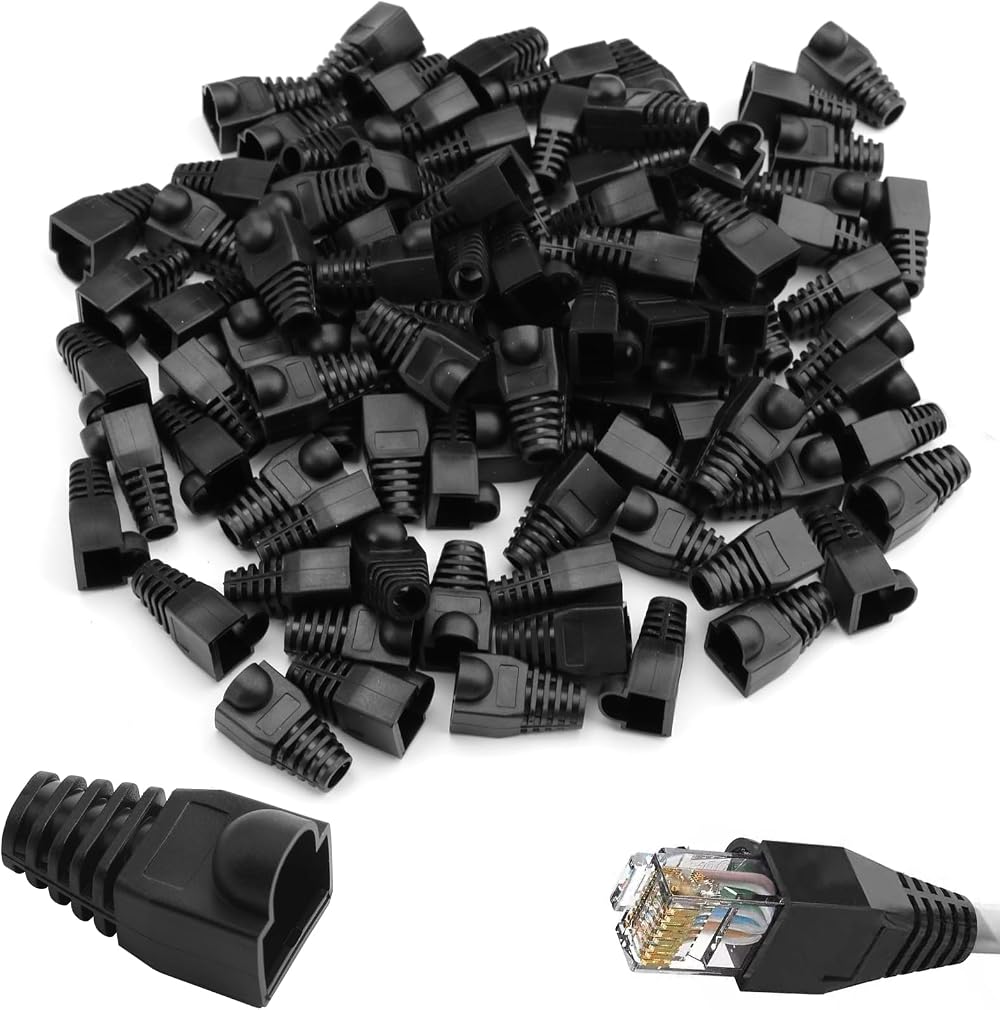 Novstuf RJ45 Cable Plug Protectors 100 Pcs Universal Boots Black