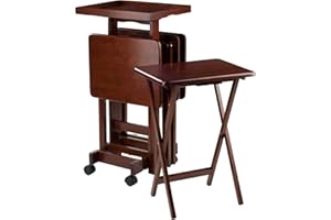 Winsome Isabelle Snack Table Set with Mobile Stand, for Living Room, Patio, 36", Walnut, Set of 4 Tables