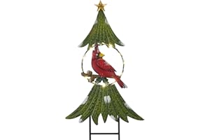 TERESA'S COLLECTIONS Metal Christmas Tree Decorations Cardinal Garden Stake with Solar Light, Outdoor Christmas Decor for Home, Waterproof Xmas Decoraions for Yard, Holiday Party Gifts, 31"