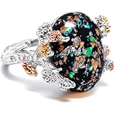 Henrietta Sterling Silver Simulated Black Opal Elven Promise Ring for Women | Witchy Elven Goth Jewelry, Fairy Tree Branch Nature Ring Unique Halloween Gifts Alternative 925 Engagement or Promise Ring