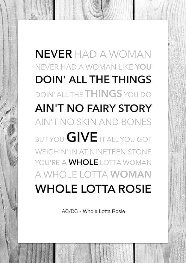Ac Dc Whole Lotta Rosie Funky Lyric Art Print A4 Size Amazon Co Uk Kitchen Home