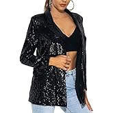 Edary Women's Sequin Jacket Casual Open Front Blazer Jackets Glitter Sparkle Lapel Long Sleeve Cardigan Coat WT30