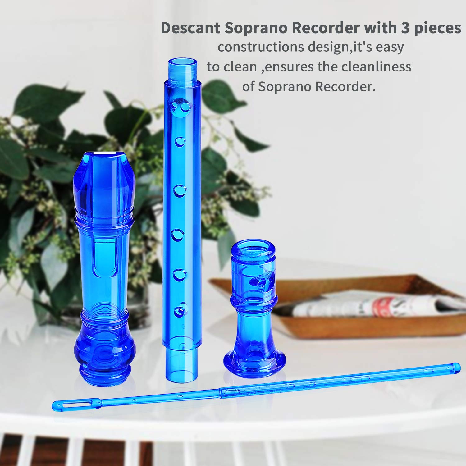 Lot-Yes 8-Hole Soprano Descant Recorder With Cleaning Rod + Case Bag Music Instrument (Crystal Blue)