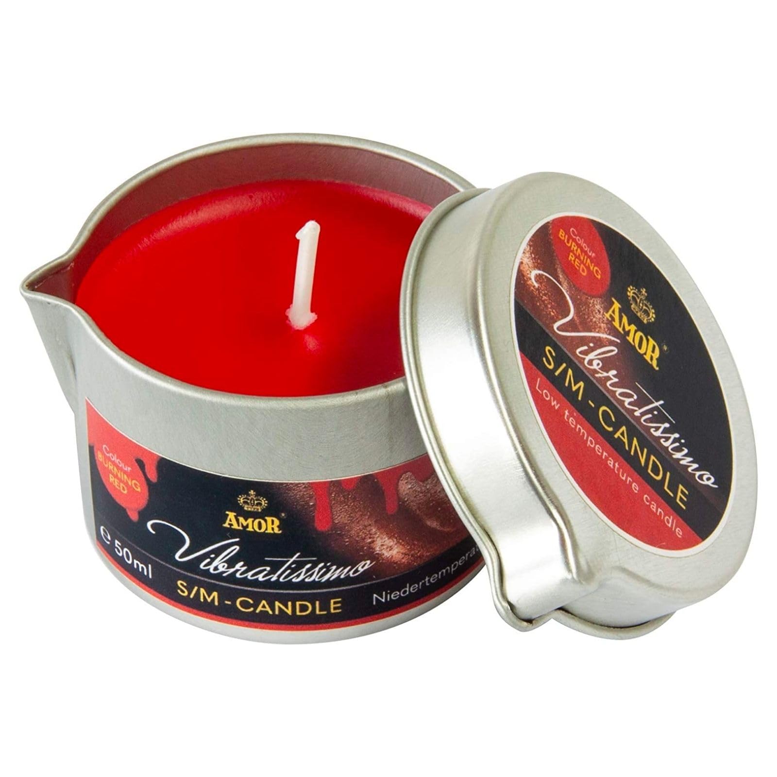 VIBRATISSIMO S/M Candle Burning Red 50ml I Low Temperature in Red I Odorless Wax I Drip for Erotic Games I Romantic Massage for Couples I Wax Candle