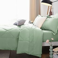 CozyLux Twin Comforter Set with Sheets Sage Green
