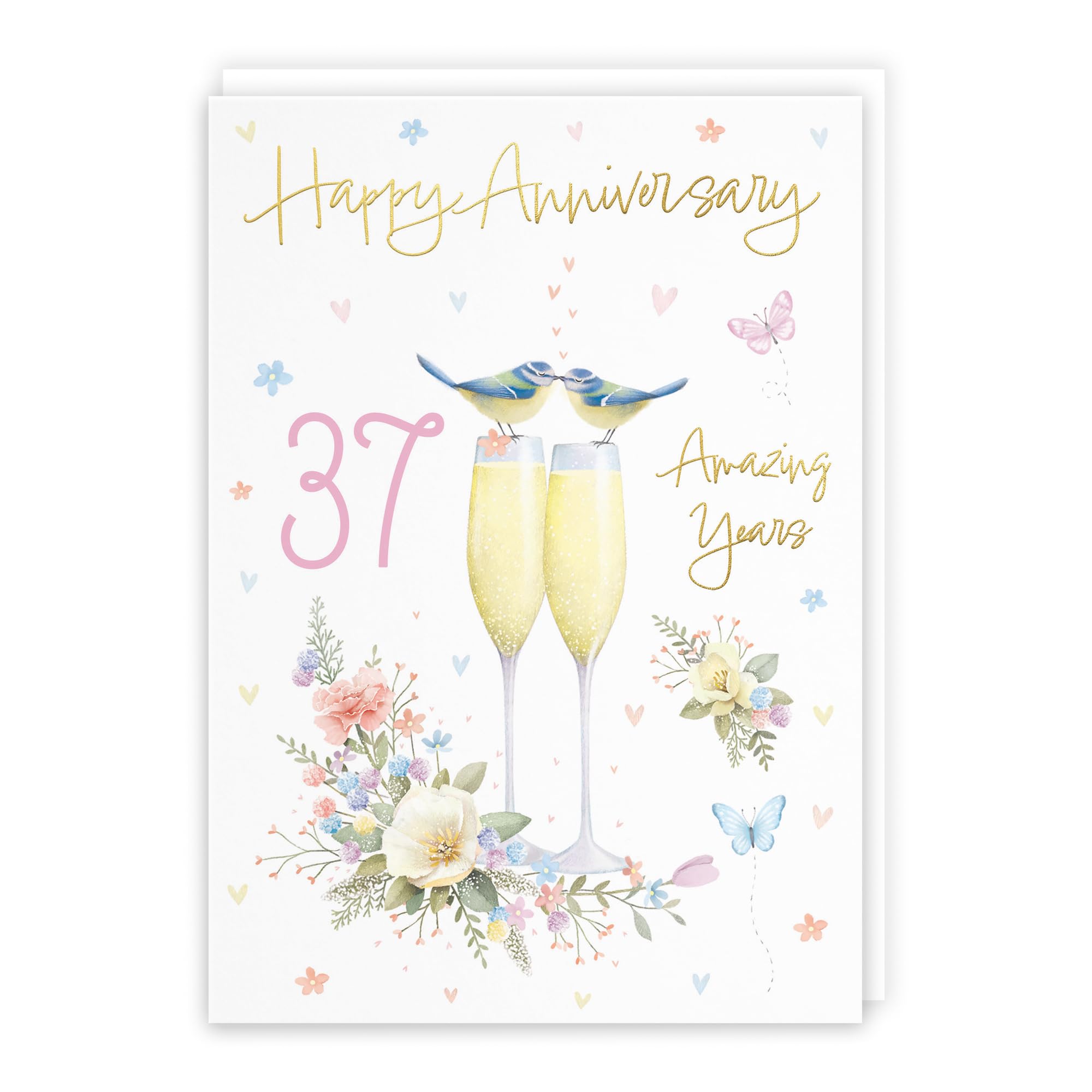 Hunts England - 37th Anniversary Card For Him Or Her - A5 Size - Champagne Flutes - Gold Foil - 37th Anniversary Card For Couples, Partner, Husband, Wife, etc. - Milo's Gallery