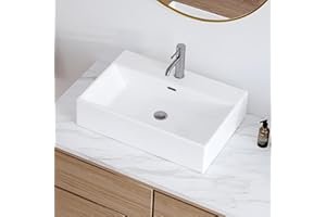 24" x 16.5" Bathroom Sink Vessel Rectangle, Eridanus Hang Wall Mount Sinks Countertop Vanity Floating Trough Washbasin, Ceramic Porcelain Modern White Art Basin Bowl with Overflow