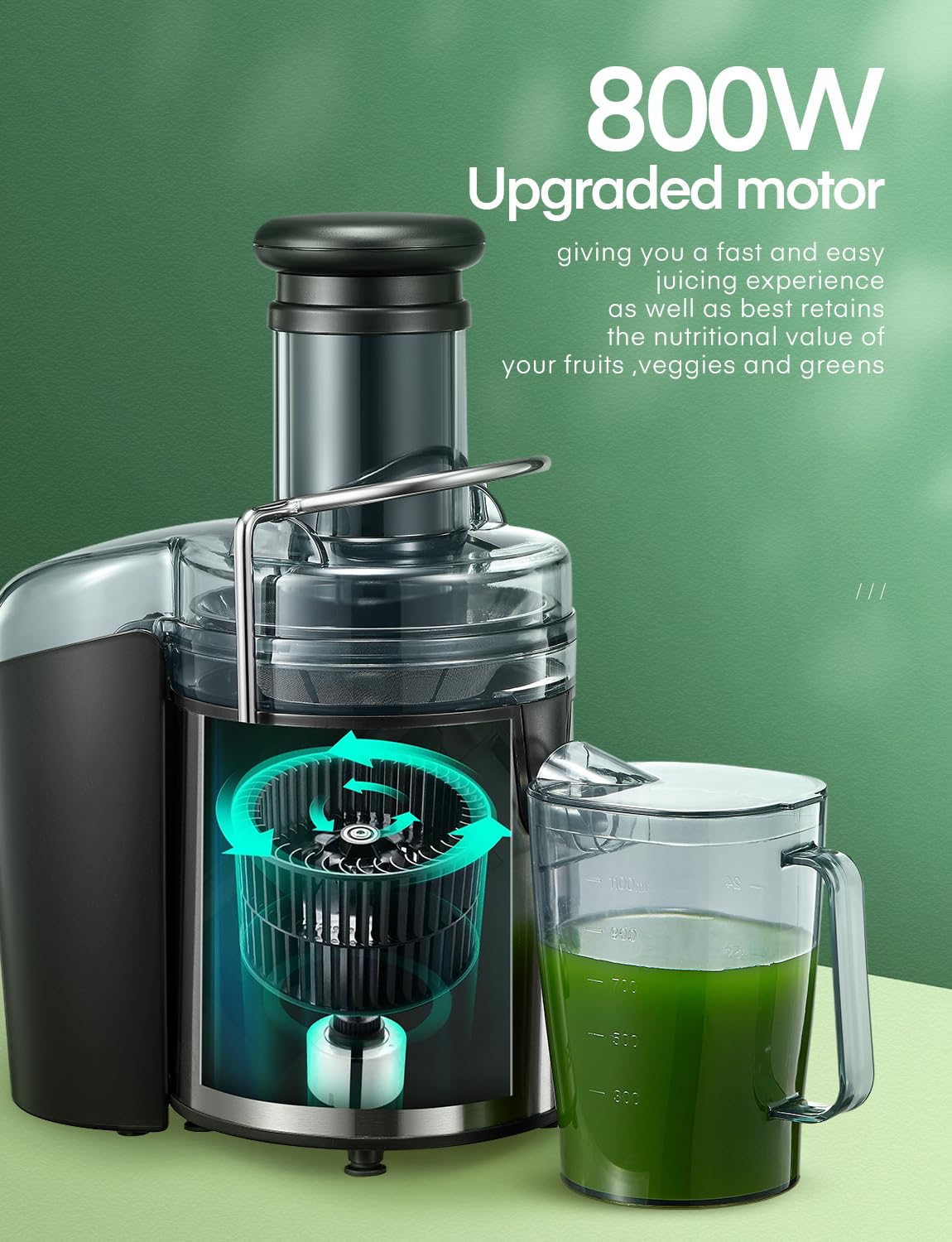 Juicer Machines, FOHERE 1000W Juicer Whole Fruit and Vegetables, Quick Juicing Easy to Clean, 75MM Large Feed Chute, Dual Speed Setting and Non-Slip Feet, Silver
