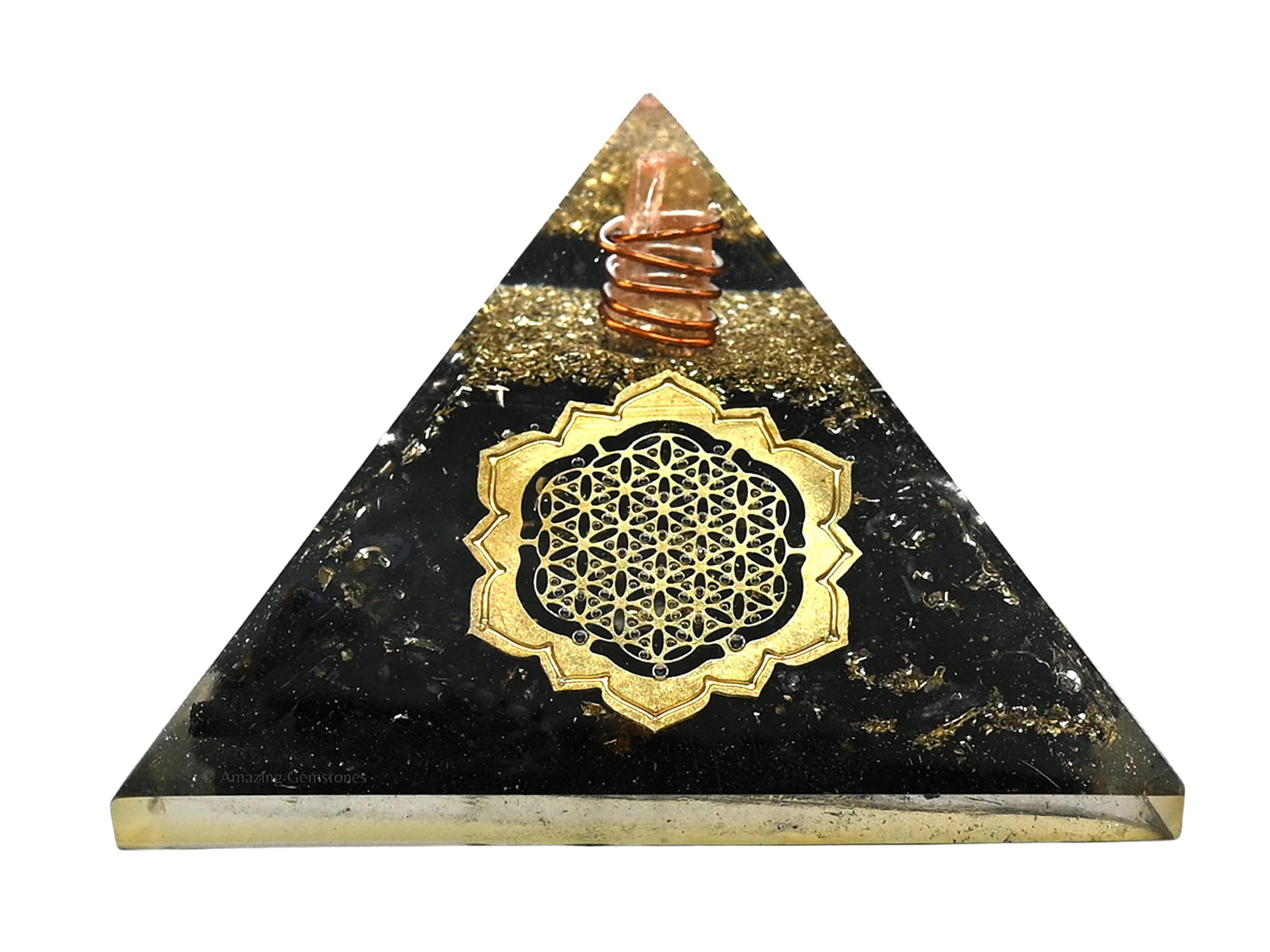Large Orgone Pyramid | Black Tourmaline Pyramid Crystal | Lotus Flower of Life Orgonite Pyramid | Organ Pyramids Positive Energy Healing