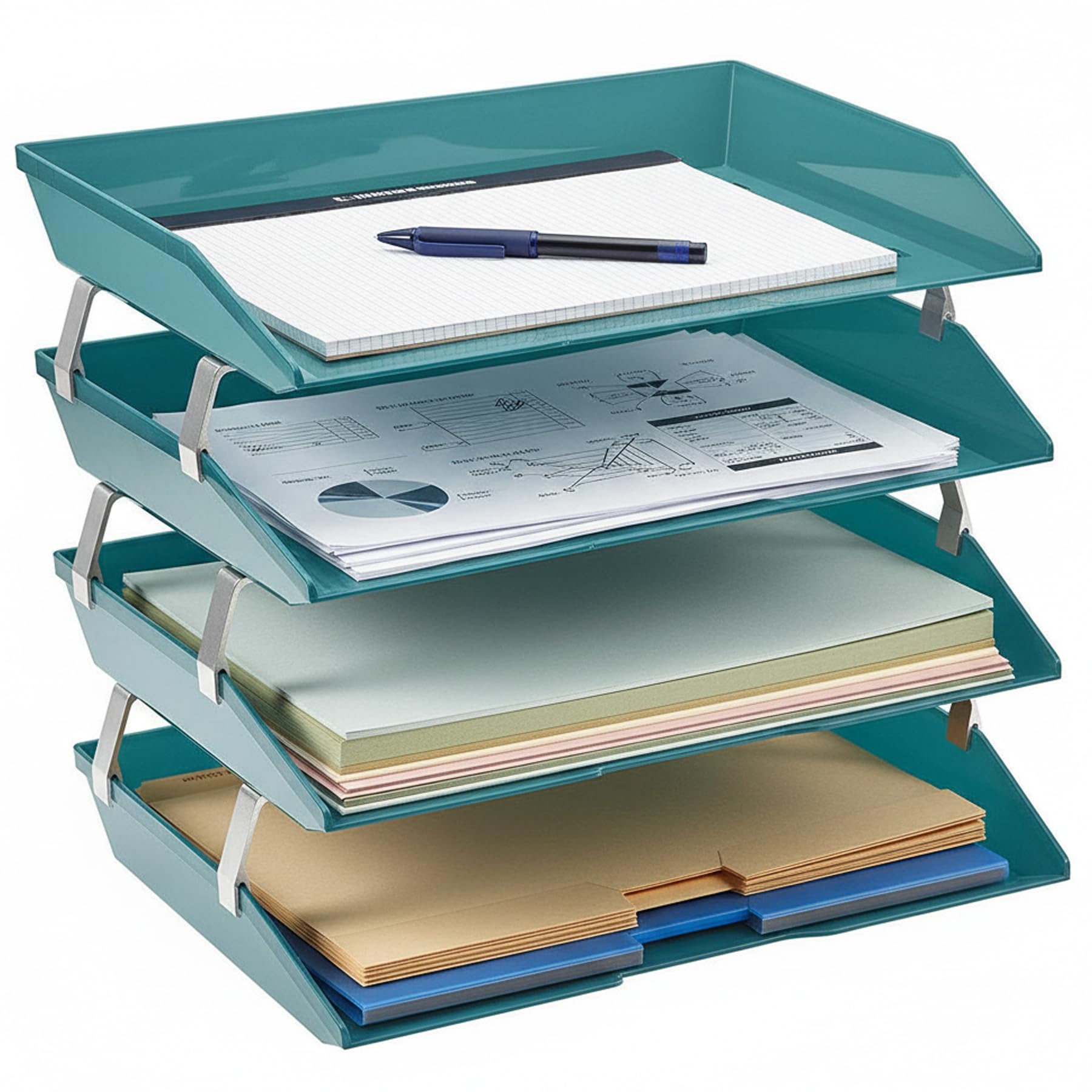 Acrimet Facility 4 Tier Letter Tray – Side Load A4/Letter Desktop File Organiser, Plastic, Solid Green