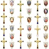 WenRity 24Pcs/12Sets Rosary Kits Making Supplies Religious Cross and Center Medal Charm Alloy Enamel Saint Benedict Crucifix Pendant Beads for Adults Diy Catholic Jewelry