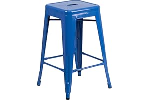 EMMA + OLIVER Commercial Grade 24" H Backless Blue Metal Indoor-Outdoor Counter Height Stool